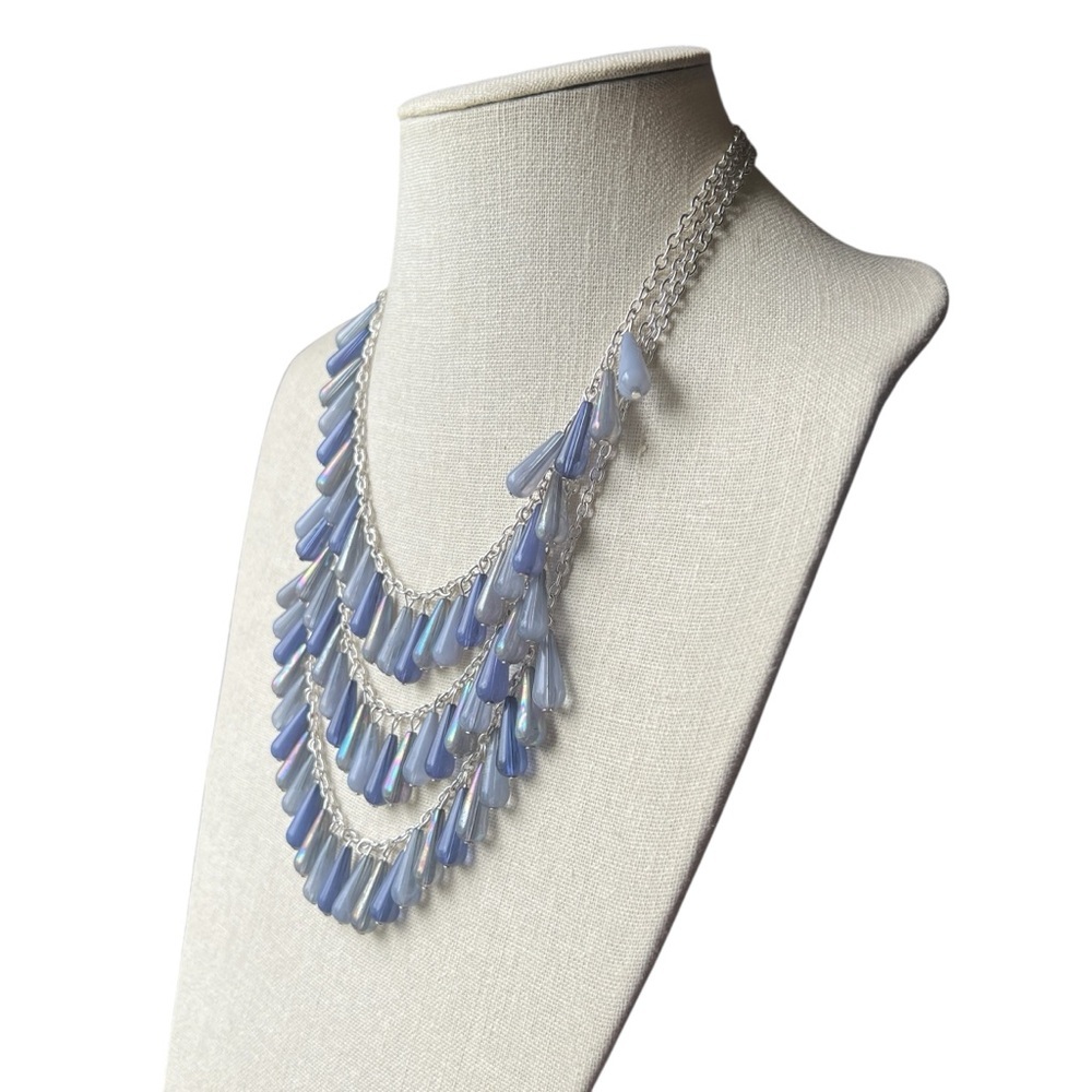 Statement Blue Teardrops Layered Necklace - Picture 2 of 4